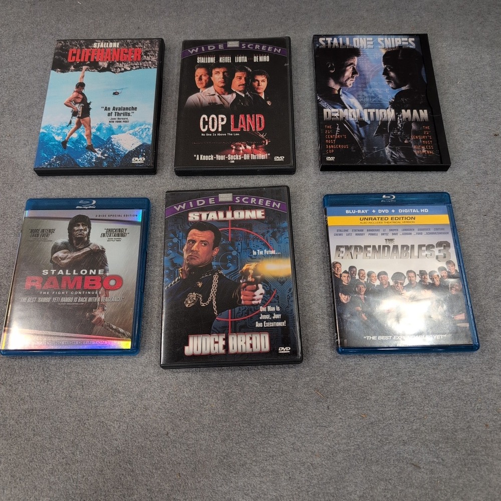 Sylvester Stallone Movie Lot 6 Films Rambo Cliffhanger Demolition Man DVD - Picture 1 of 1